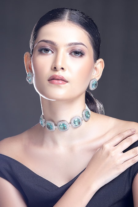 Moh-Maya by Disha Khatri Silver Plated Stone Embellished Choker Set 