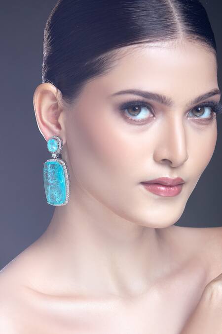 Buy Moh-Maya By Disha Khatri Silver Plated Zari Zircon Embellished Dangler Earrings Online at Aza Fashions Buy_Moh-Maya By Disha Khatri_Silver Plated Zari Zircon Embellished Dangler Earrings _Online_at_Aza_Fashions
