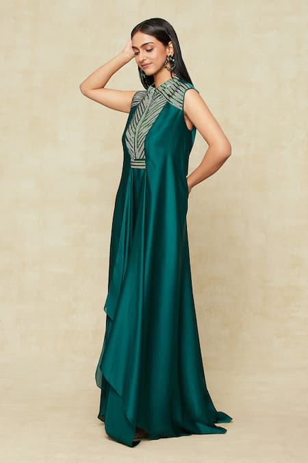 Buy Amit Aggarwal Emerald Green Embroidery, Metallic Thread Bandeau Neck Embellished Dress Online at Aza Fashions Buy_Amit Aggarwal_Emerald Green Embroidery, Metallic Thread Bandeau Neck Embellished Dress _Online_at_Aza_Fashions