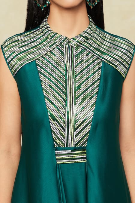 Buy Amit Aggarwal Emerald Green Embroidery, Metallic Thread Bandeau Neck Embellished Dress Buy_Amit Aggarwal_Emerald Green Embroidery, Metallic Thread Bandeau Neck Embellished Dress