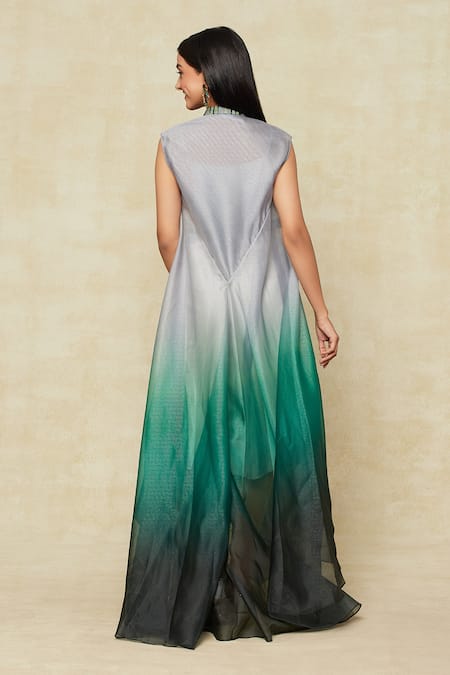 Amit Aggarwal Metallic Embellished Ombre Dress 