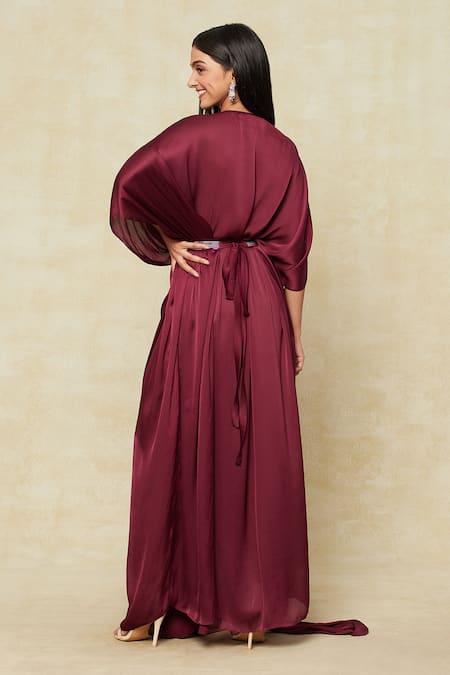 Amit Aggarwal Purple Round Neck Metallic Embellished Kaftan Online at Aza Fashions Amit Aggarwal_Purple Round Neck Metallic Embellished Kaftan _Online_at_Aza_Fashions