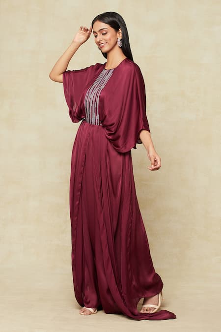 Buy Amit Aggarwal Purple Round Neck Metallic Embellished Kaftan Online at Aza Fashions Buy_Amit Aggarwal_Purple Round Neck Metallic Embellished Kaftan _Online_at_Aza_Fashions