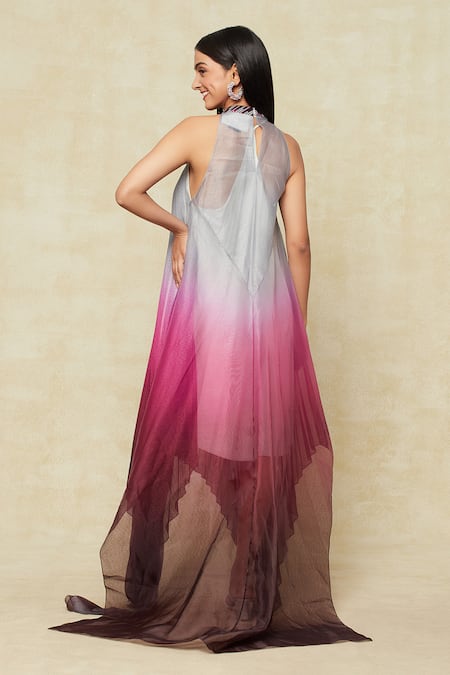 Amit Aggarwal Maroon Halter Neck Pleated Dress Online at Aza Fashions Amit Aggarwal_Maroon Halter Neck Pleated Dress _Online_at_Aza_Fashions