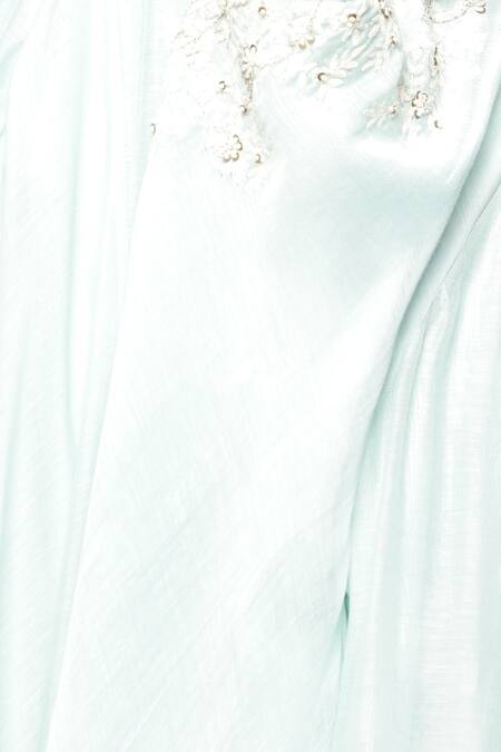 Anamika Khanna Blue Cotton Embroidery Round Neck Floral Kurta Draped Skirt Set Online at Aza Fashions Anamika Khanna_Blue Cotton Embroidery Round Neck Floral Kurta Draped Skirt Set_Online_at_Aza_Fashions