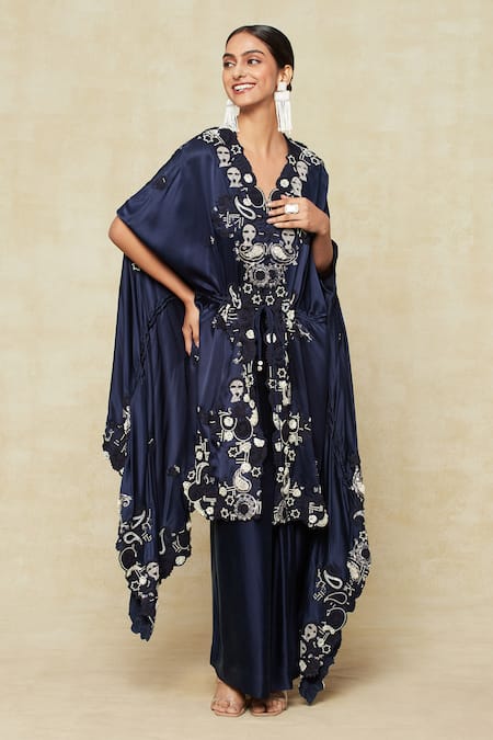 Anamika Khanna Paisley Embroidered Cape & Draped Skirt Set 