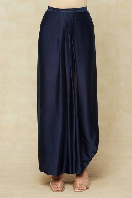 Anamika Khanna_Blue Paisley Embroidered Cape And Draped Skirt Set_Online_at_Aza_Fashions