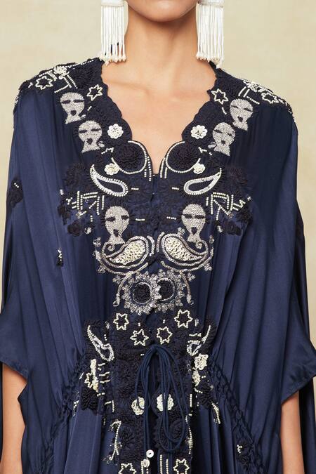 Buy_Anamika Khanna_Blue Paisley Embroidered Cape And Draped Skirt Set_Online_at_Aza_Fashions