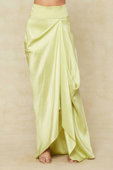 Buy Anamika Khanna Green Satin Tassels, Beads Embroidered Cape With Draped Skirt Set Online at Aza Fashions Buy_Anamika Khanna_Green Satin Tassels, Beads Embroidered Cape With Draped Skirt Set_Online_at_Aza_Fashions