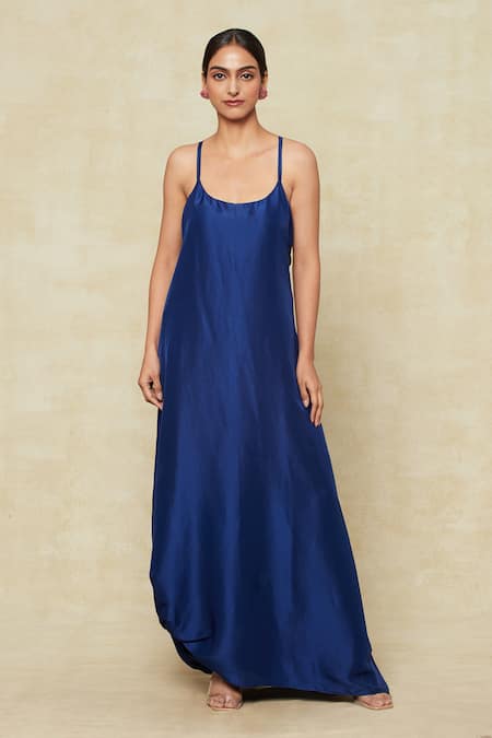 Anamika Khanna Blue Embroidery V-neck Yoke Kaftan Online at Aza Fashions Anamika Khanna_Blue Embroidery V-neck Yoke Kaftan_Online_at_Aza_Fashions