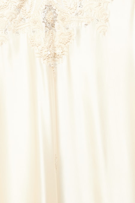 Anamika Khanna_Off White Silk Sequins, Beads Paisley Embroidered Kaftan And Draped Skirt Set_Online_at_Aza_Fashions
