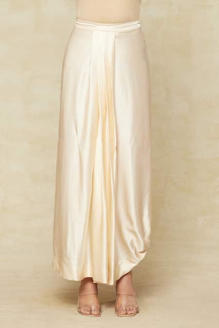 Buy_Anamika Khanna_Off White Silk Sequins, Beads Paisley Embroidered Kaftan And Draped Skirt Set_Online_at_Aza_Fashions