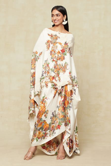 Anamika Khanna Floral Print Cape Draped Skirt Set 