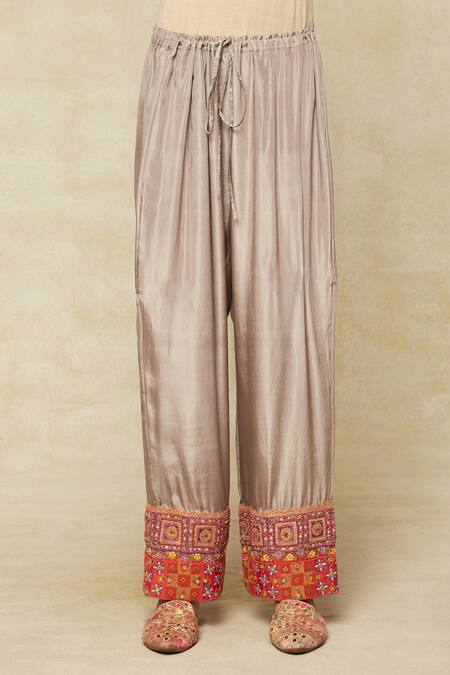 Debyani + CO Blue Silk Embroidery V-neck Yoke Kaftan And Pant Set at Aza Fashions Debyani + CO_Blue Silk Embroidery V-neck Yoke Kaftan And Pant Set _at_Aza_Fashions