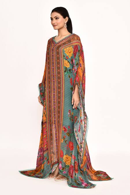 Shop_Torani_Multi Color Floral Tropical Print Kaftan_Online_at_Aza_Fashions