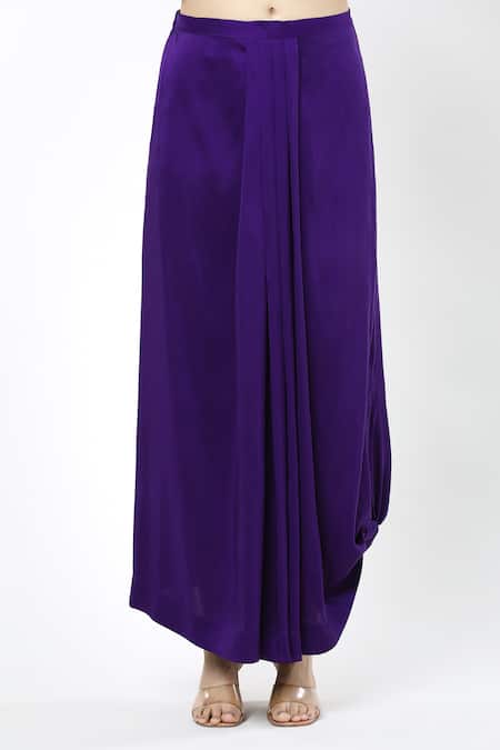 Anamika Khanna Purple Chiffon Embroidery V-neck Botanic Kaftan And Draped Skirt Set at Aza Fashions Anamika Khanna_Purple Chiffon Embroidery V-neck Botanic Kaftan And Draped Skirt Set_at_Aza_Fashions