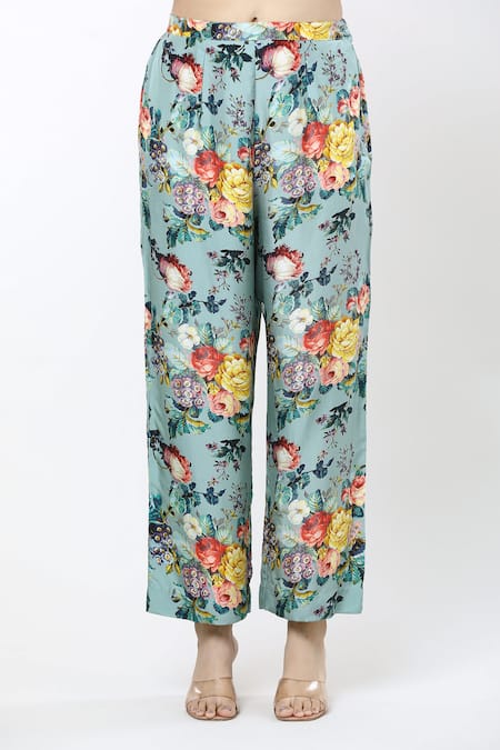 Buy_Debyani + CO_Red Cotton, Chiffon Embroidery Split V-neck Floral Straight Kurta Pant Set 