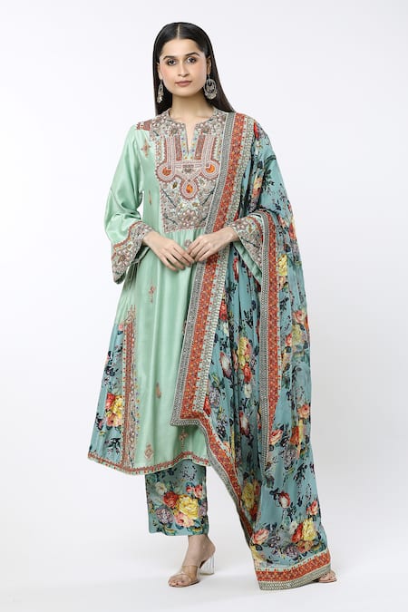 Debyani + Co Geometric Embroidered Choga Kurta Set 