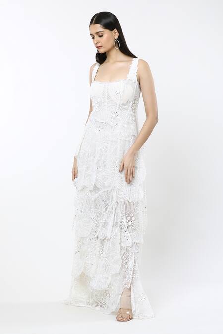 Shop_Mishru_Ivory Tulle Embellished Floral Square Zailey Sea Layered Gown _Online_at_Aza_Fashions