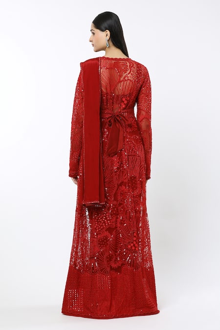 Mishru Sea Coral Saree Set With Samantha Jacket 