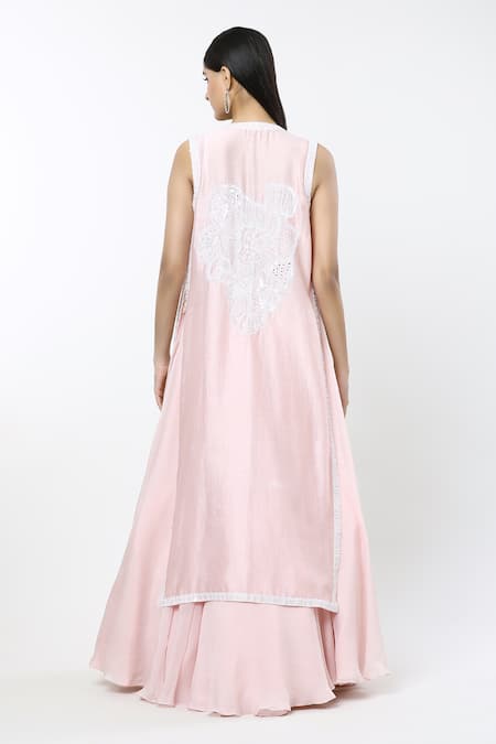 Mishru Delilah Sea Coral Embroidered Jacket Lehenga Set 