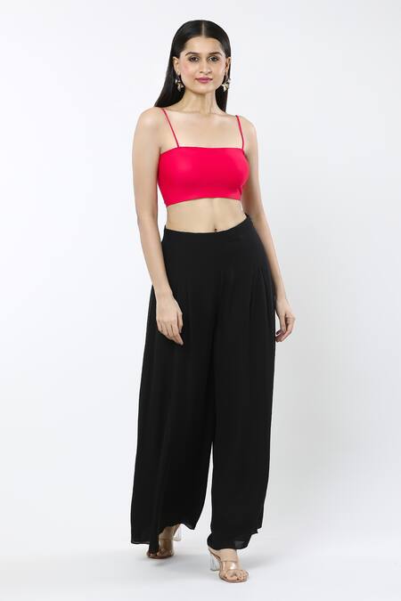 Shop_Pankaj & Nidhi_Black Solid Flared Palazzo _at_Aza_Fashions
