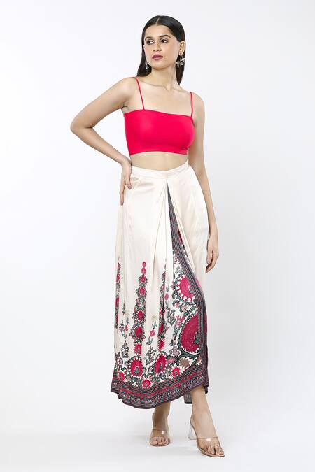 Rajdeep Ranawat_Beige Cotton Bukhara Surilee Draped Skirt _Online_at_Aza_Fashions