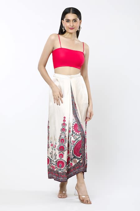 Shop_Rajdeep Ranawat_Beige Cotton Bukhara Surilee Draped Skirt _at_Aza_Fashions