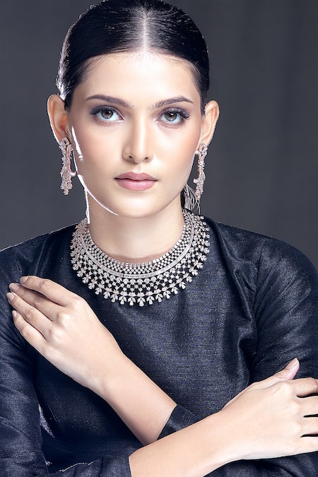 Moh-Maya By Disha Khatri Zircon & Emerald Stone Embellished Necklace Set 