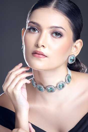 Moh-Maya By Disha Khatri Silver Plated Pearls, Stones, Zari Embellished Choker Set Online at Aza Fashions Moh-Maya By Disha Khatri_Silver Plated Pearls, Stones, Zari Embellished Choker Set _Online_at_Aza_Fashions