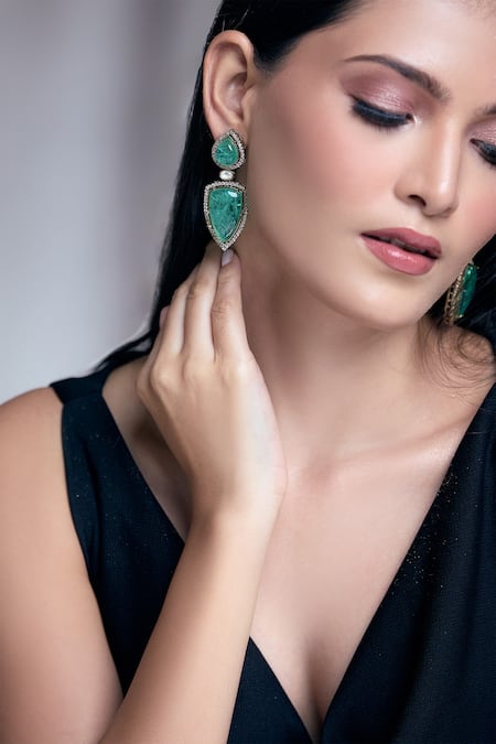 Moh-Maya By Disha Khatri Gold Plated Zari Zircon Embellished Earrings at Aza Fashions Moh-Maya By Disha Khatri_Gold Plated Zari Zircon Embellished Earrings _at_Aza_Fashions