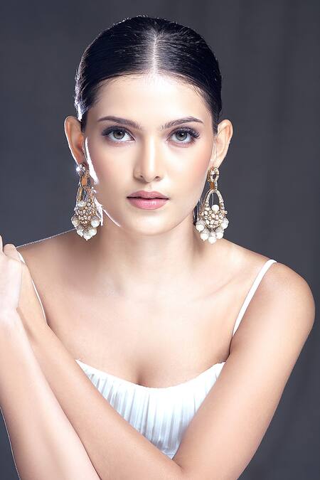 Shop Moh-Maya By Disha Khatri Gold Plated Zari, Mirrors Zircon And Moissanite Embellished Earrings Online at Aza Fashions Shop_Moh-Maya By Disha Khatri_Gold Plated Zari, Mirrors Zircon And Moissanite Embellished Earrings _Online_at_Aza_Fashions