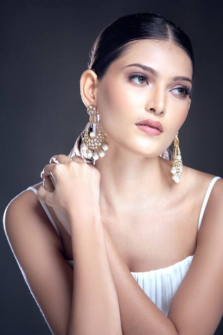 Buy Moh-Maya By Disha Khatri Gold Plated Zari, Mirrors Zircon And Moissanite Embellished Earrings Buy_Moh-Maya By Disha Khatri_Gold Plated Zari, Mirrors Zircon And Moissanite Embellished Earrings