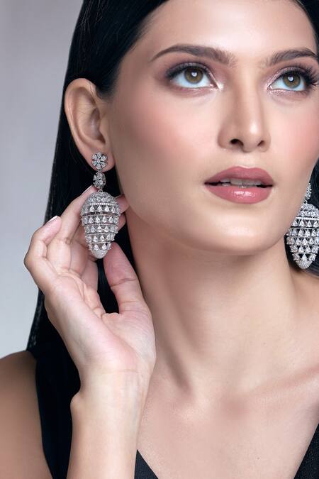 Buy Moh-Maya By Disha Khatri Silver Plated Zari Honeycomb Cutwork Earrings Buy_Moh-Maya By Disha Khatri_Silver Plated Zari Honeycomb Cutwork Earrings