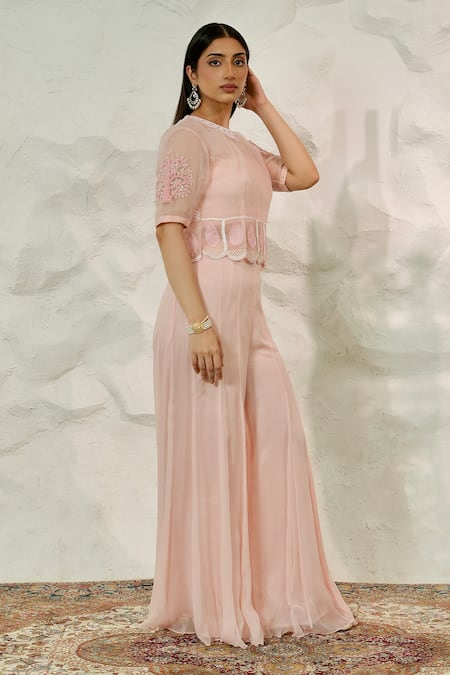 Buy Nidhi Kejriwal Pink Organza, Chiffon Sequins, Cut Work, Embroidery Round Bustier Sharara Set Online at Aza Fashions Buy_Nidhi Kejriwal_Pink Organza, Chiffon Sequins, Cut Work, Embroidery Round Bustier Sharara Set _Online_at_Aza_Fashions