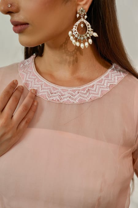 Nidhi Kejriwal Pink Organza, Chiffon Sequins, Cut Work, Embroidery Round Bustier Sharara Set at Aza Fashions Nidhi Kejriwal_Pink Organza, Chiffon Sequins, Cut Work, Embroidery Round Bustier Sharara Set _at_Aza_Fashions