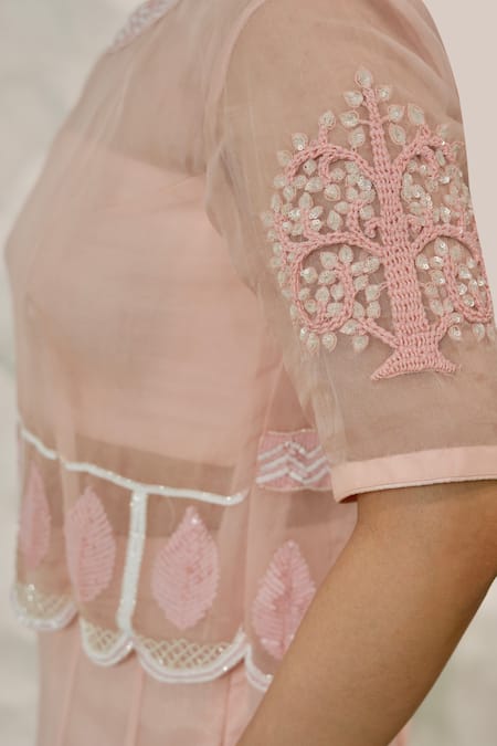 Buy Nidhi Kejriwal Pink Organza, Chiffon Sequins, Cut Work, Embroidery Round Bustier Sharara Set Buy_Nidhi Kejriwal_Pink Organza, Chiffon Sequins, Cut Work, Embroidery Round Bustier Sharara Set