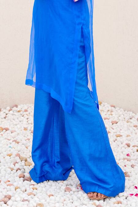 Buy Nidhi Kejriwal Blue Organza Sequins, Embroidery Round , Square Kurta Pant Set Online at Aza Fashions Buy_Nidhi Kejriwal_Blue Organza Sequins, Embroidery Round , Square Kurta Pant Set _Online_at_Aza_Fashions