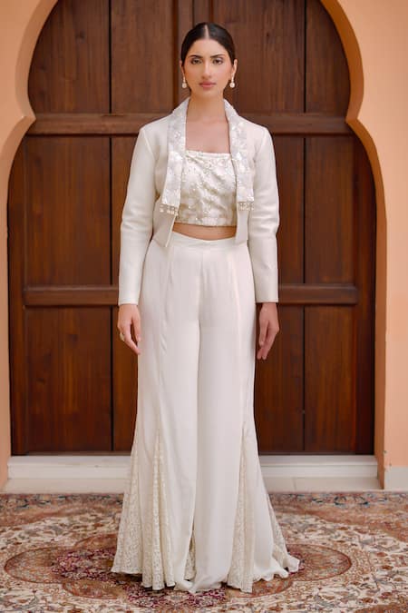 Nidhi Kejriwal Hand Embroidered Bustier Palazzo Set With Jacket 