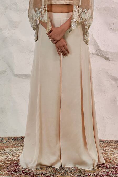 Nidhi Kejriwal Beige Georgette, Satin, Tissue Zari, Bustier Palazzo Set With Embroidered Cape Online at Aza Fashions Nidhi Kejriwal_Beige Georgette, Satin, Tissue Zari, Bustier Palazzo Set With Embroidered Cape _Online_at_Aza_Fashions