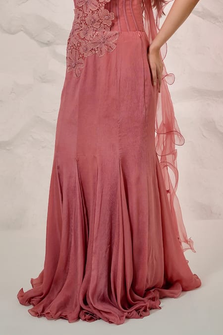 Nidhi Kejriwal Pink Organza, Chiffon, Silk Cut Work, Pearls Embroidered Corset With Skirt Online at Aza Fashions Nidhi Kejriwal_Pink Organza, Chiffon, Silk Cut Work, Pearls Embroidered Corset With Skirt _Online_at_Aza_Fashions