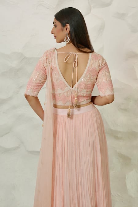 Shop Nidhi Kejriwal Pink Crepe, Chiffon, Georgette Cut Hand Embroidered Pre-draped Saree With Blouse at Aza Fashions Shop_Nidhi Kejriwal_Pink Crepe, Chiffon, Georgette Cut Hand Embroidered Pre-draped Saree With Blouse _at_Aza_Fashions