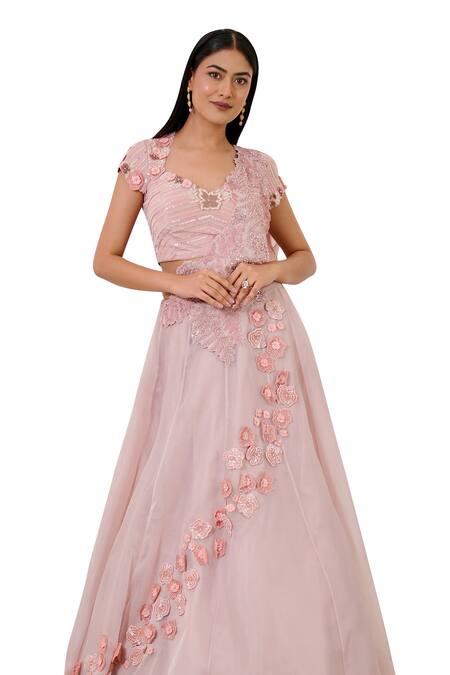 Nidhi Kejriwal Pink Organza, Tissue, Crepe Embroidered Attached Draped Lehenga With Blouse Online at Aza Fashions Nidhi Kejriwal_Pink Organza, Tissue, Crepe Embroidered Attached Draped Lehenga With Blouse _Online_at_Aza_Fashions