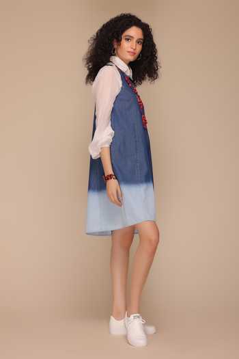 Shop_Payal Jain_Blue Denim Tie-dye Round Ombre Short Dress_Online_at_Aza_Fashions