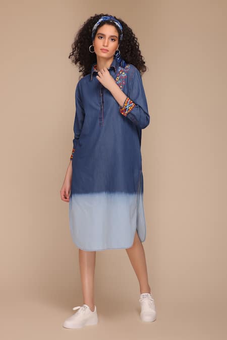 Payal Jain Collared Denim Midi Shirt Dress 