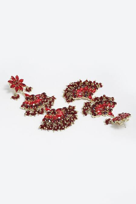 Buy_Bijoux By Priya Chandna_Red Crystals, Pearls Noor Blossom Danglers _Online_at_Aza_Fashions
