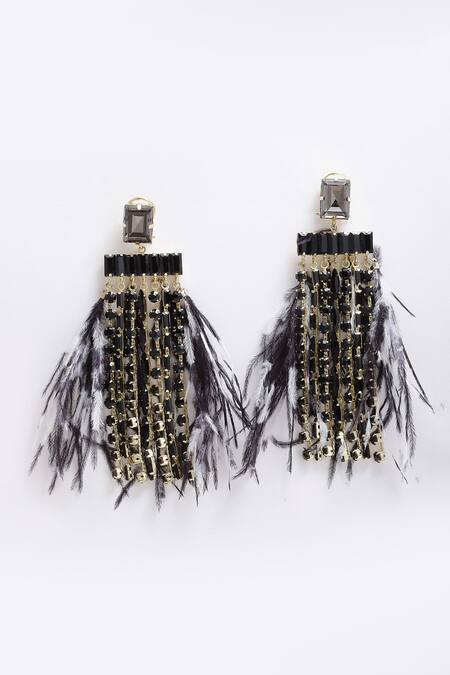 Bijoux By Priya Chandna Black Crystals, Feathers Boho Dangler Earrings Online at Aza Fashions Bijoux By Priya Chandna_Black Crystals, Feathers Boho Dangler Earrings _Online_at_Aza_Fashions