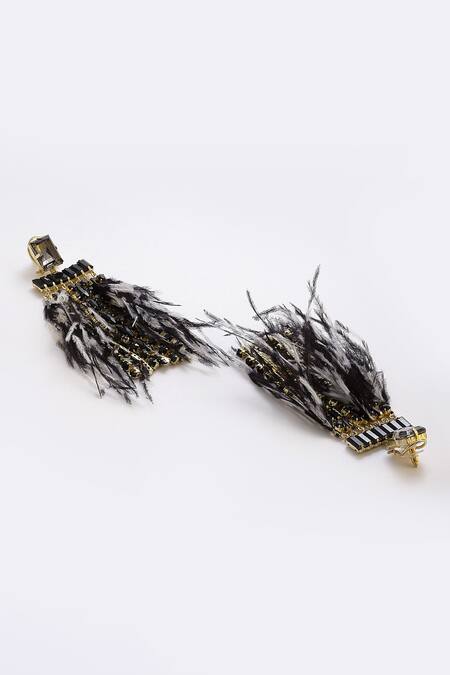 Buy Bijoux By Priya Chandna Black Crystals, Feathers Boho Dangler Earrings Online at Aza Fashions Buy_Bijoux By Priya Chandna_Black Crystals, Feathers Boho Dangler Earrings _Online_at_Aza_Fashions