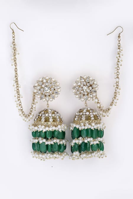 Bijoux By Priya Chandna Green Floret Bloom Chandelier Jhumkas Online at Aza Fashions Bijoux By Priya Chandna_Green Floret Bloom Chandelier Jhumkas _Online_at_Aza_Fashions