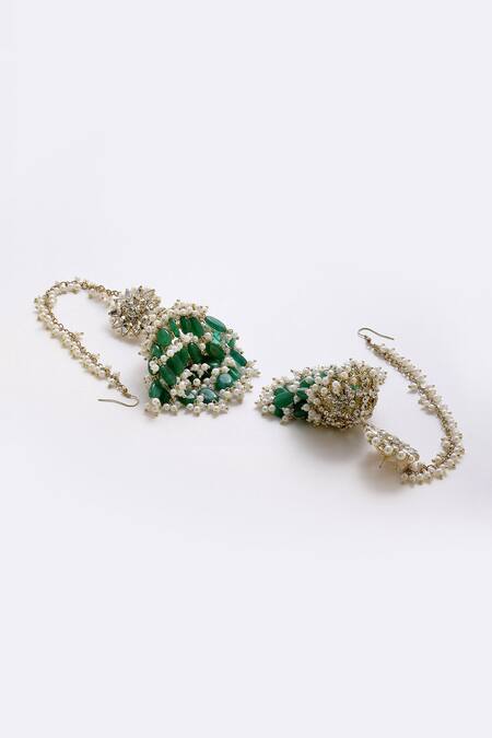 Buy Bijoux By Priya Chandna Green Floret Bloom Chandelier Jhumkas Online at Aza Fashions Buy_Bijoux By Priya Chandna_Green Floret Bloom Chandelier Jhumkas _Online_at_Aza_Fashions